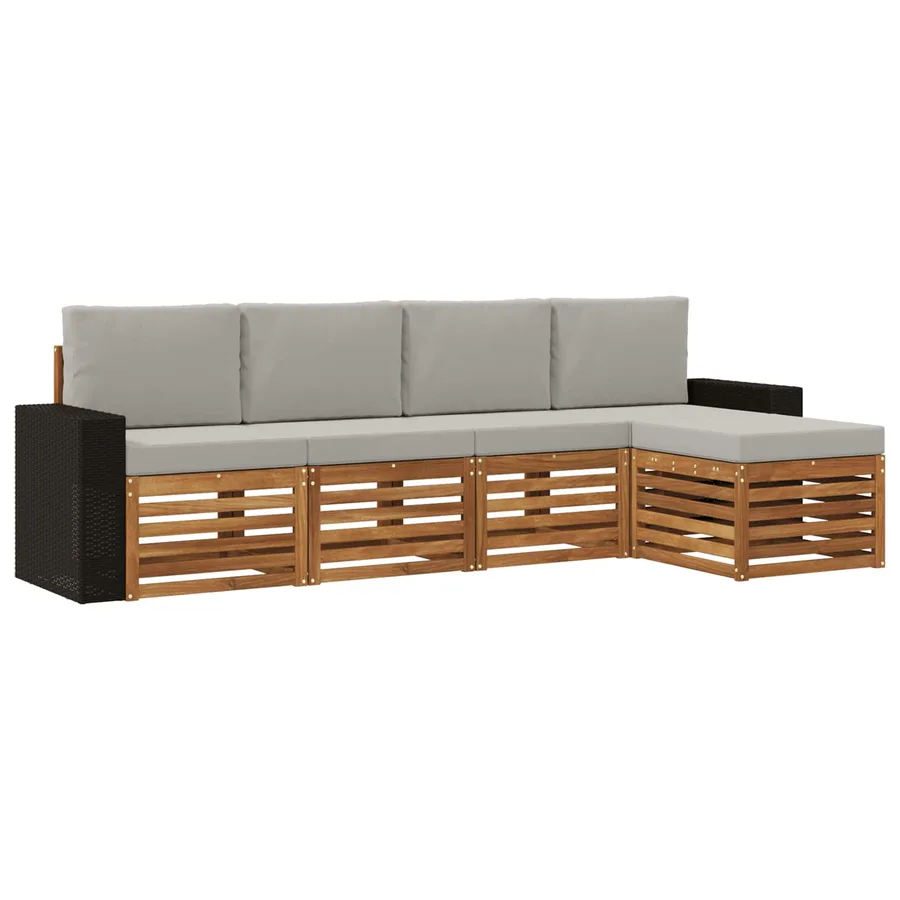 Ensemble de canapés d'extérieur 5 pcs Naturel et gris clair - 2