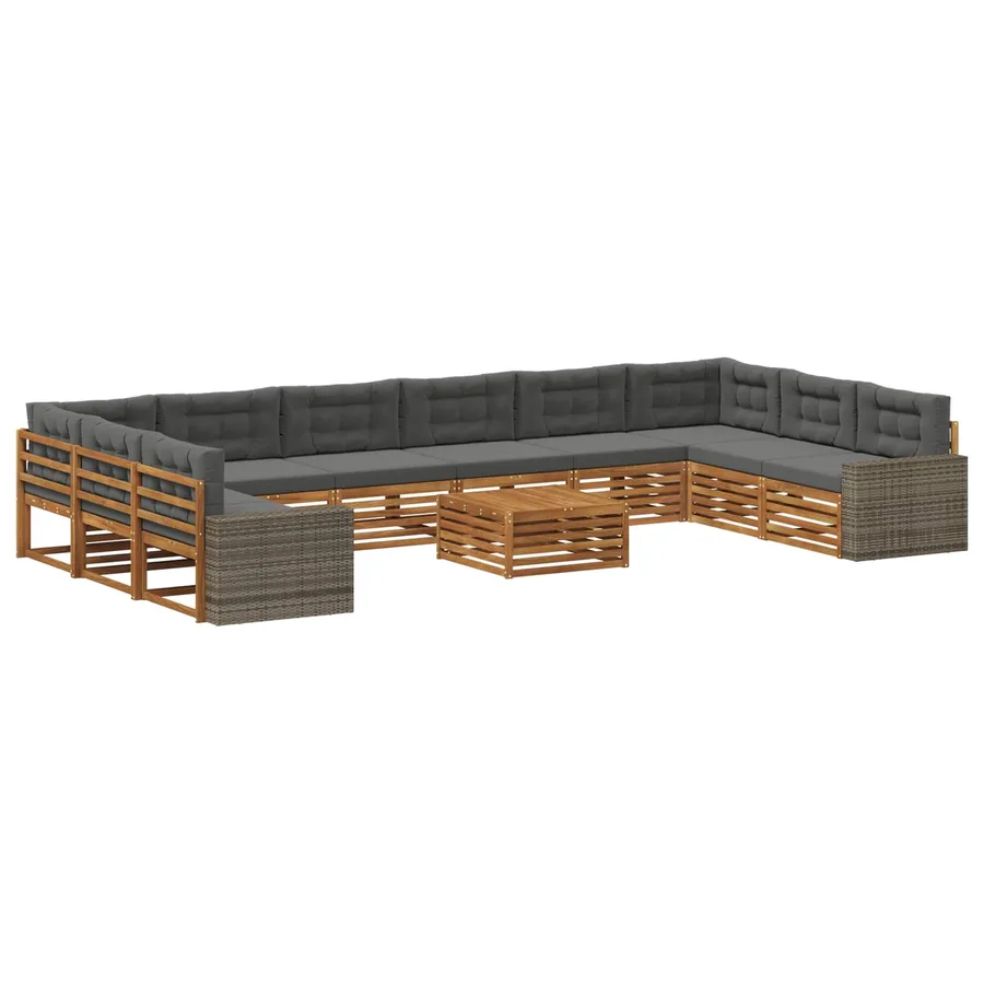 Ensembles de canapés avec coussin 11 pcs Bois d'Acacia Massif - 2