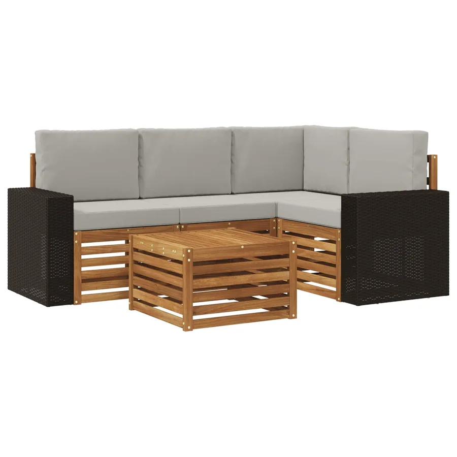 Ensemble de canapés d'extérieur 5 pcs Naturel et gris clair - 2