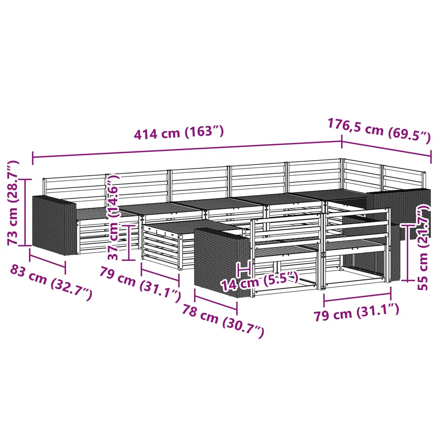 Ensemble de canapés d'extérieur 9 pcs - 9
