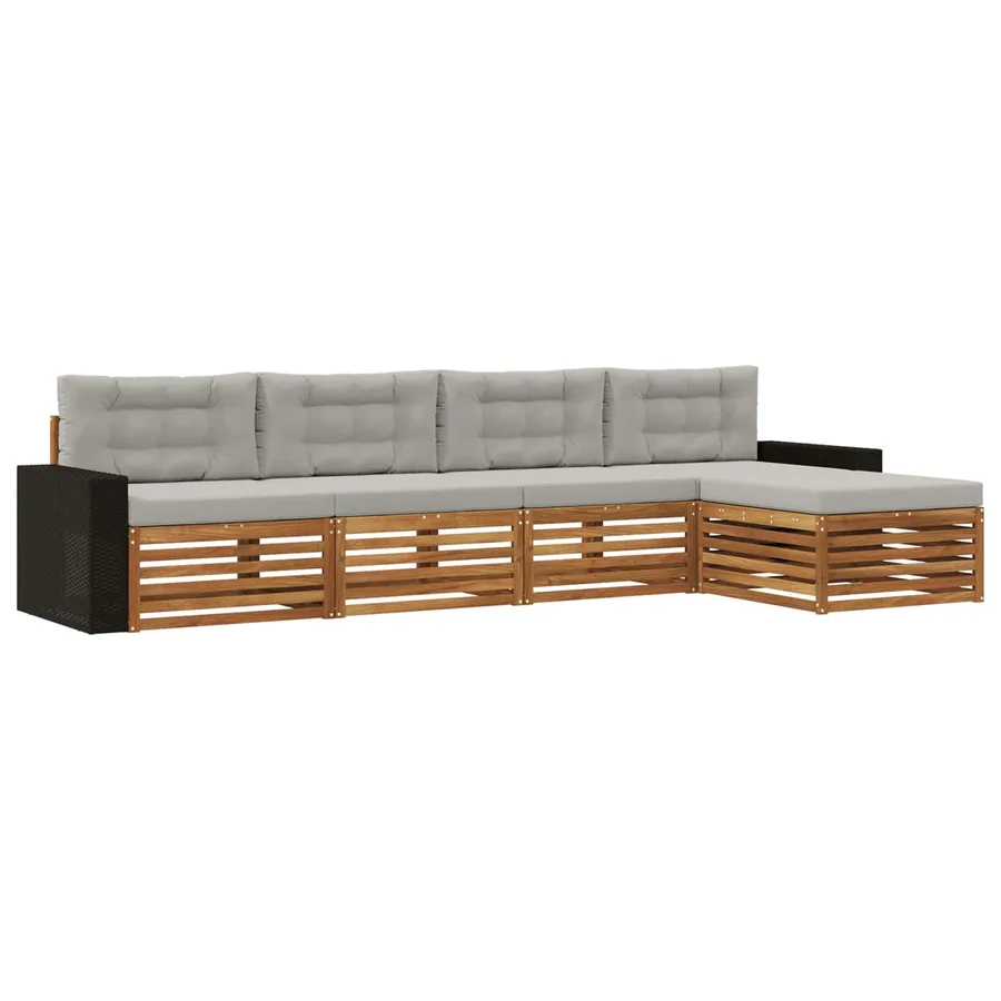 Ensemble de canapés d'extérieur 5 pcs Naturel et gris clair - 2