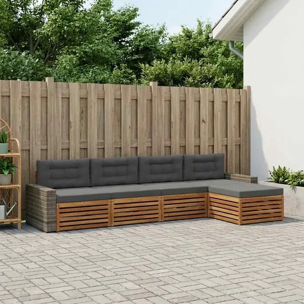 Ensemble de canapés d'extérieur 5 pcs Naturel et Anthracite