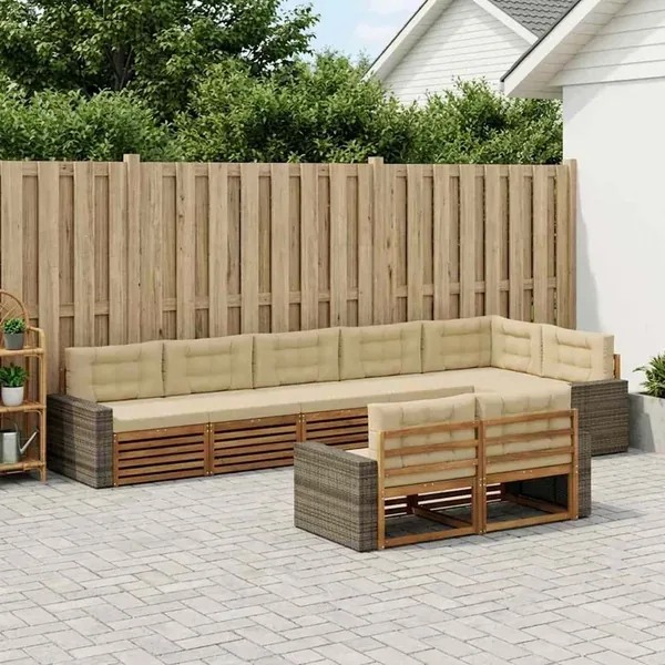 Ensemble de canapés d'extérieur 8 pcs Naturel et Beige