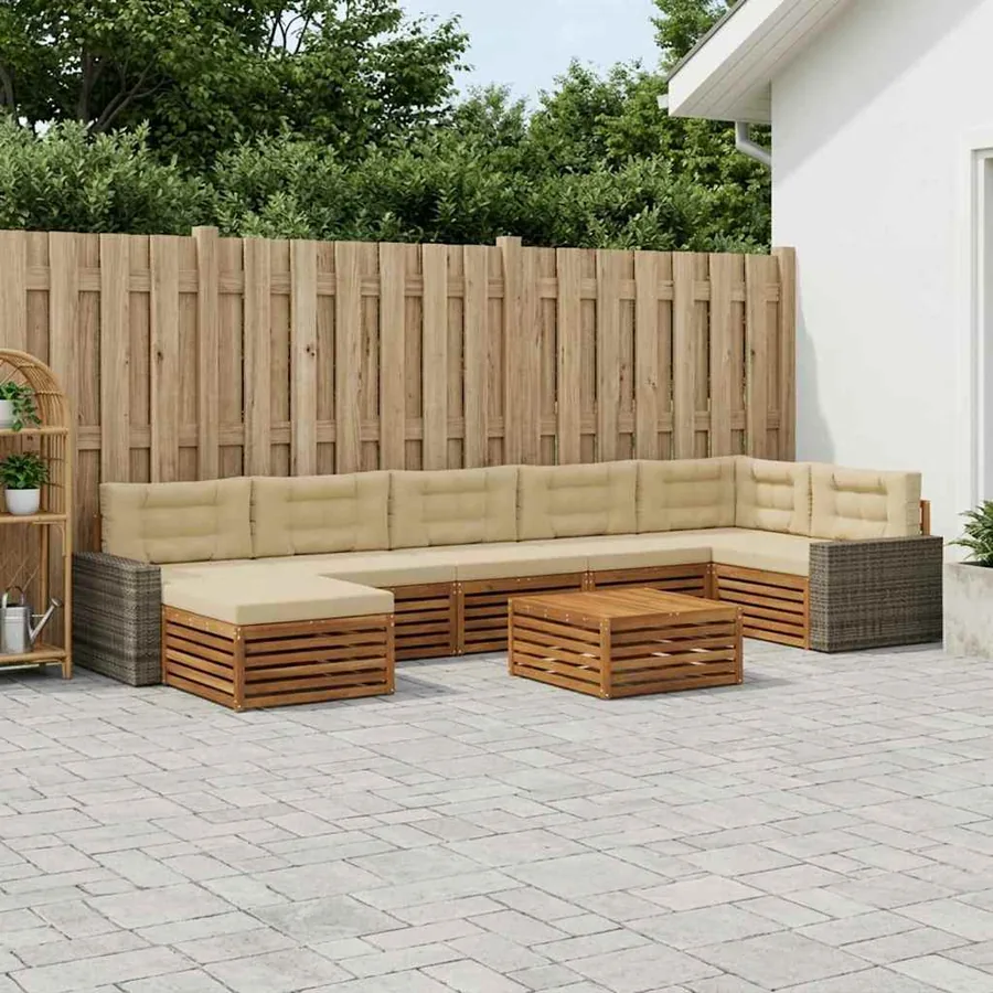 Ensemble de canapés d'extérieur 8 pcs Naturel et Beige