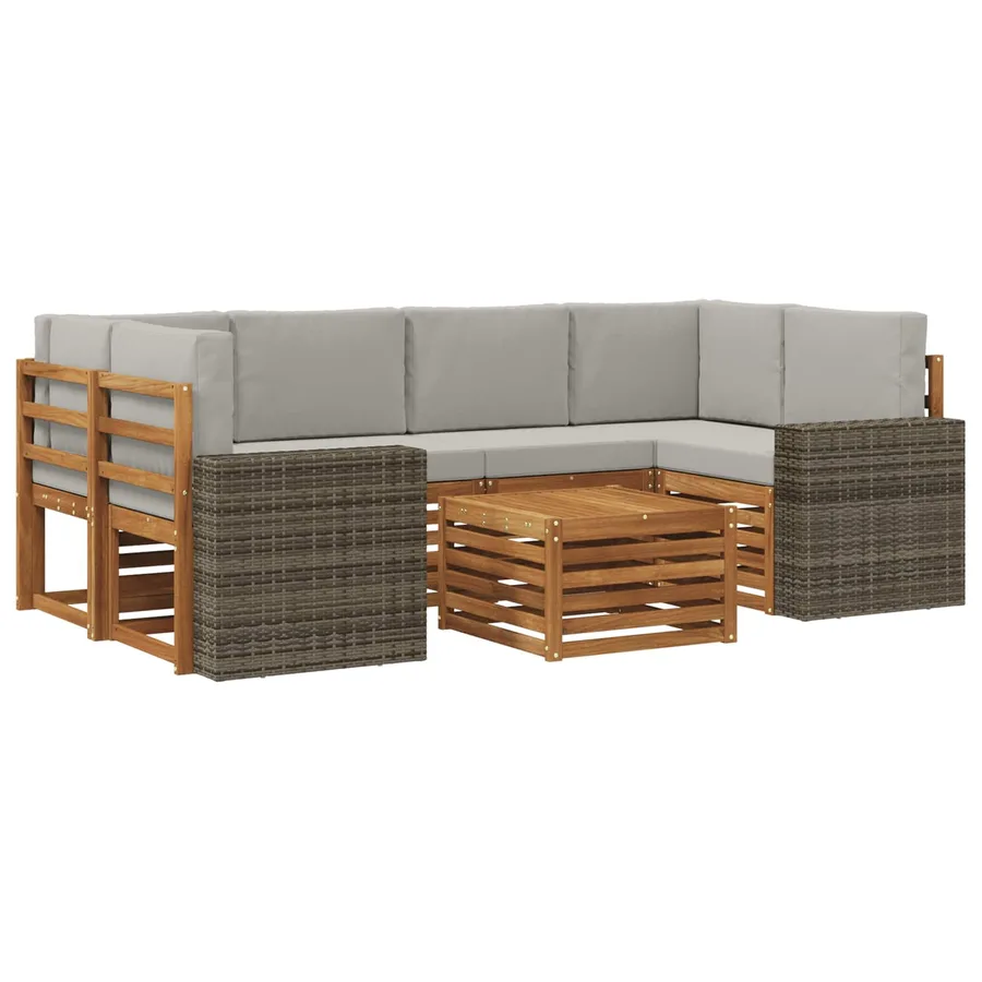 Ensemble de canapés d'extérieur 7 pcs Naturel et gris clair - 2