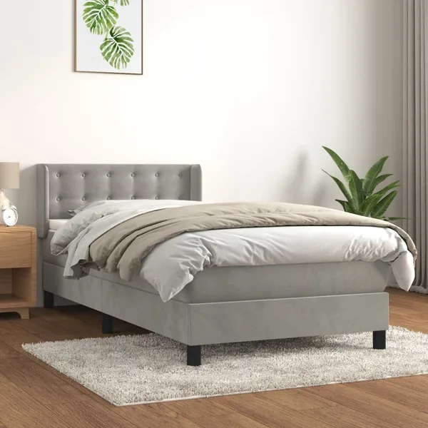 Sommier à lattes de lit et matelas Gris clair 100x200cm Velours
