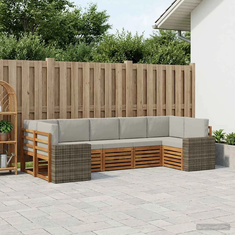 Ensemble de canapé d'angle 7 pcs Naturel et gris clair