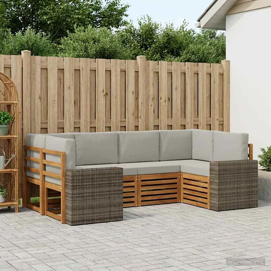 Ensemble de canapé d'angle 6 pcs Naturel et gris clair