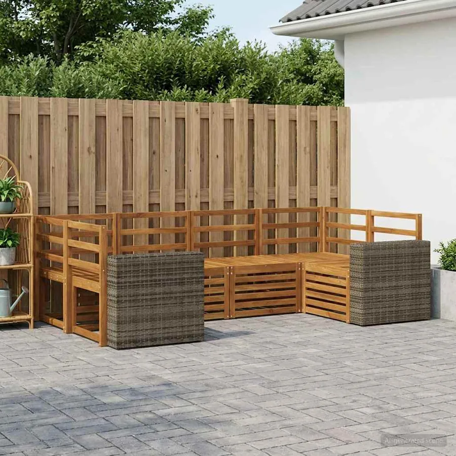 Ensemble de canapé d'angle 6 pcs Naturel Bois d'Acacia Massif