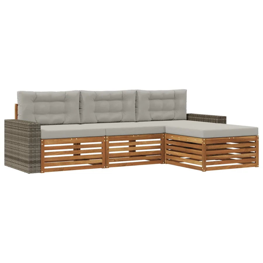 Ensemble de canapés d'extérieur 4 pcs Naturel et gris clair - 2