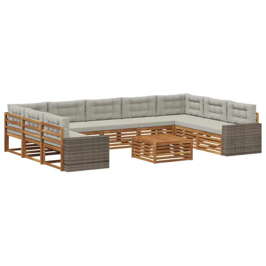 Ensemble de canapés d'extérieur 10 pcs Naturel et gris clair - 2