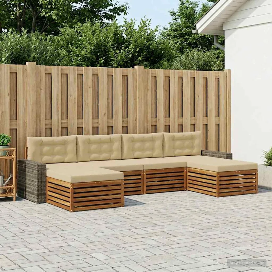 Ensembles de canapés avec coussin 6 pcs Bois d'Acacia Massif