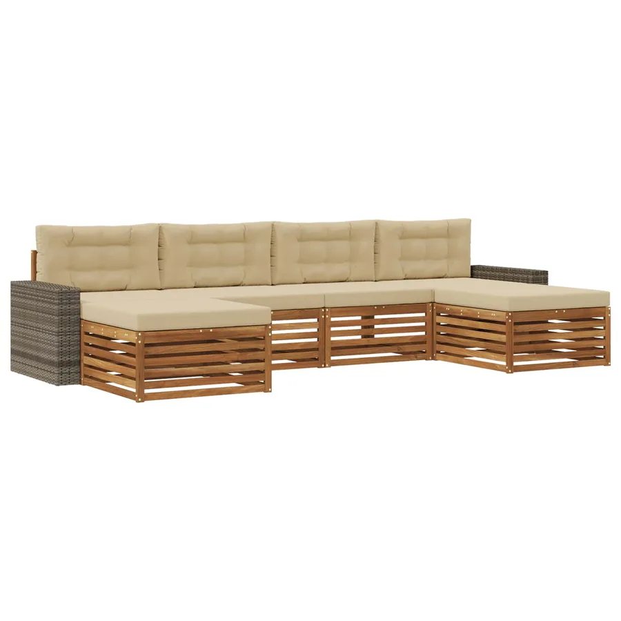 Ensembles de canapés avec coussin 6 pcs Bois d'Acacia Massif - 2