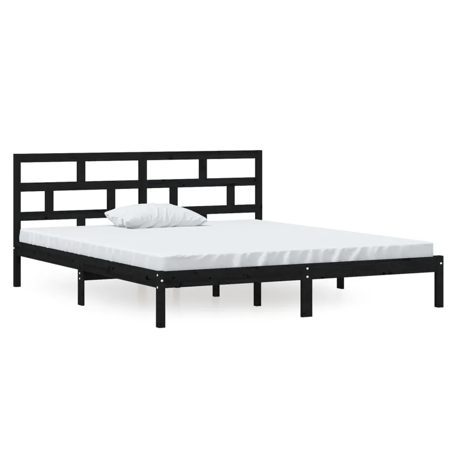 Cadre de lit sans matelas noir bois massif - 2