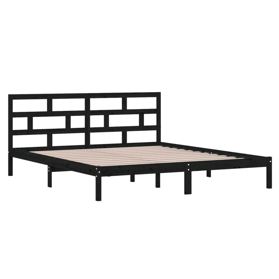 Cadre de lit sans matelas noir bois massif - 3