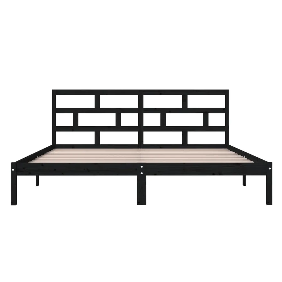 Cadre de lit sans matelas noir bois massif - 4