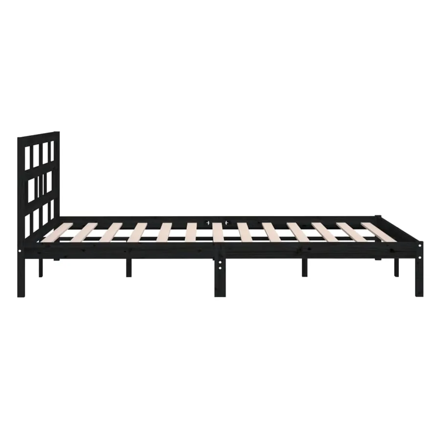 Cadre de lit sans matelas noir bois massif - 5