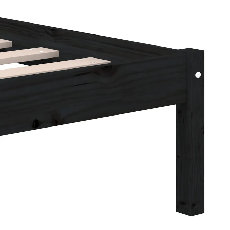 Cadre de lit sans matelas noir bois massif - 6