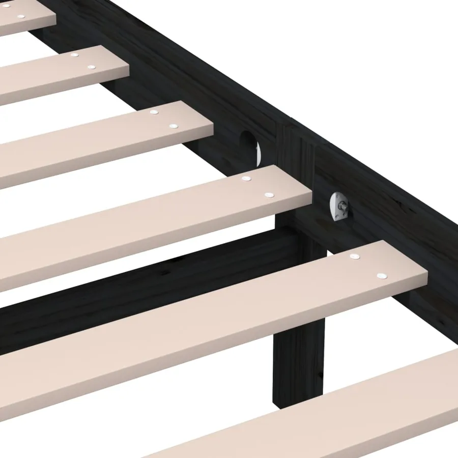 Cadre de lit sans matelas noir bois massif - 7