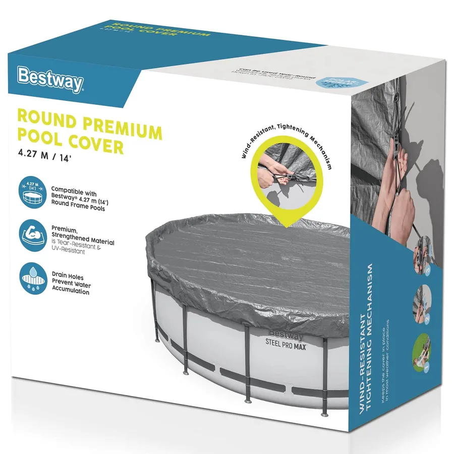 Bestway Couverture de piscine 1 Ø4,57 m Rond Polyester Gris for - 4