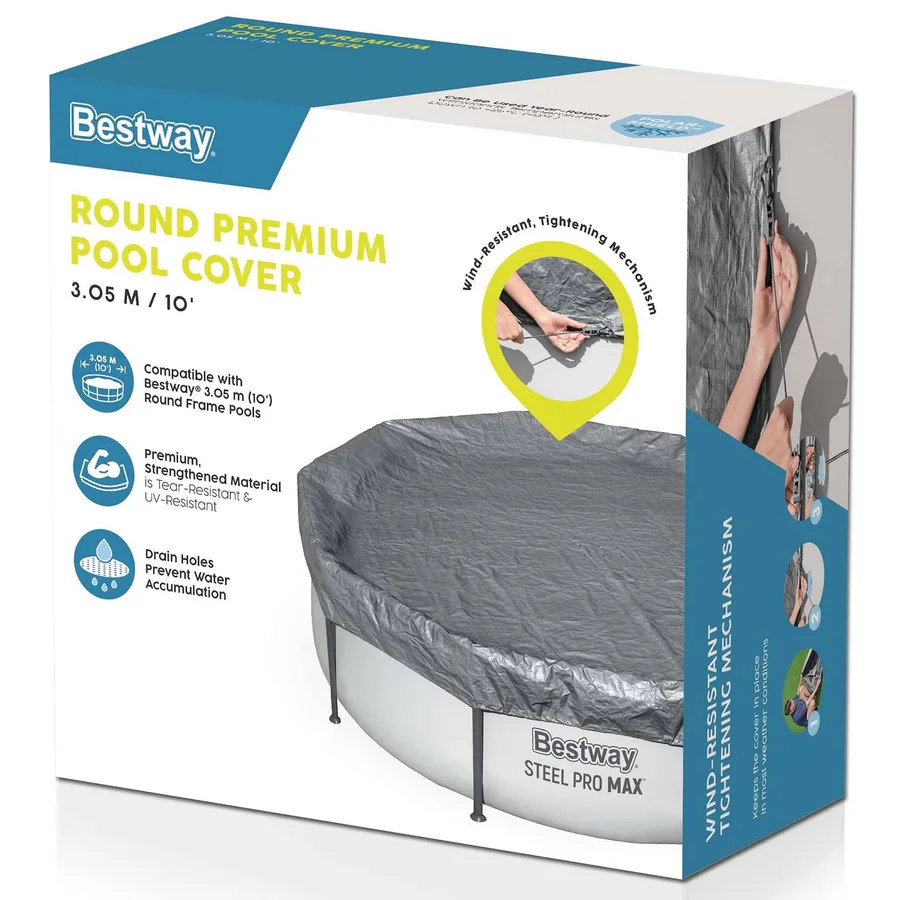Bestway Couverture de piscine 1 Ø3,05 m Rond Polyester Gris for - 4