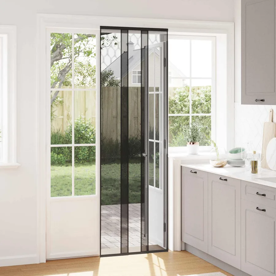 Écran de porte insectes avec rideau en maille Noir 70 x 220 cm