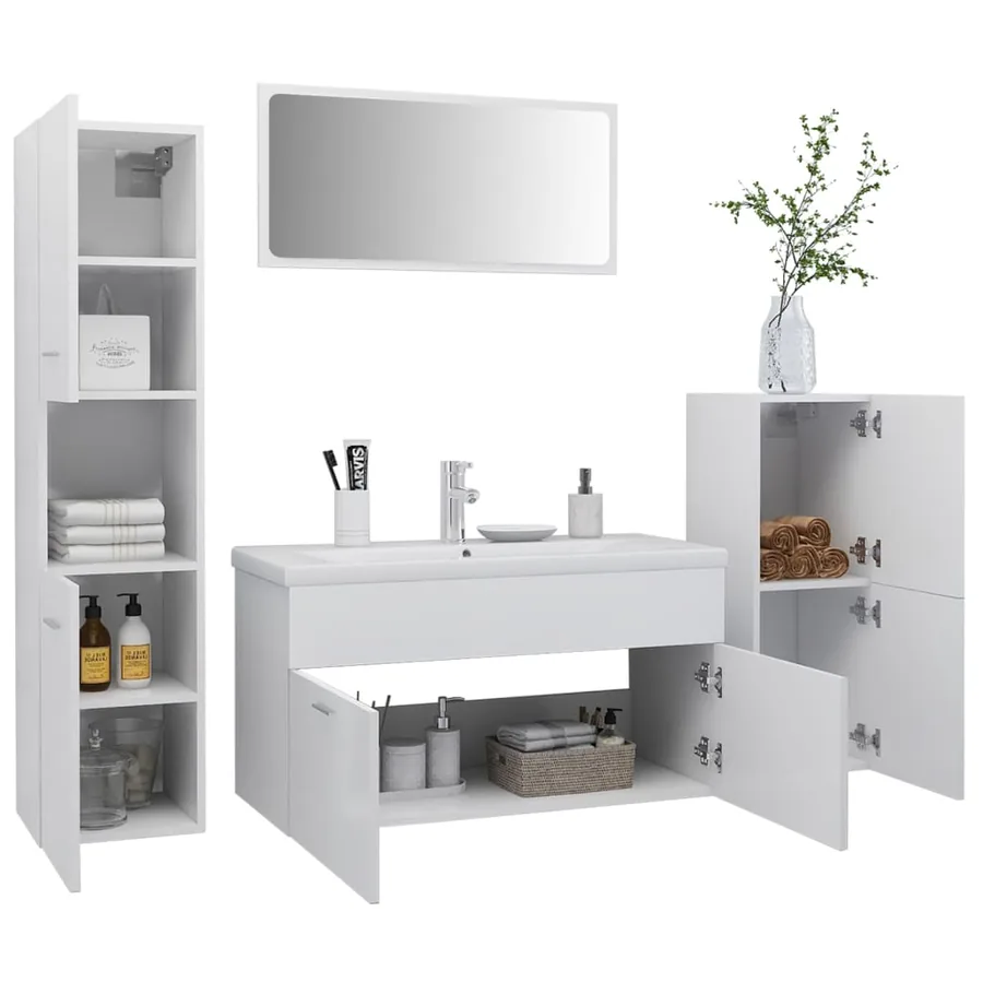 Ensemble de meubles de salle de bain Blanc Aggloméré - 3