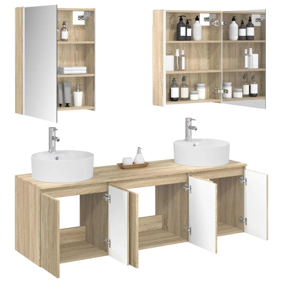 Ensemble d'armoire de salle de bain 5 pcs Chêne Sonoma - 3