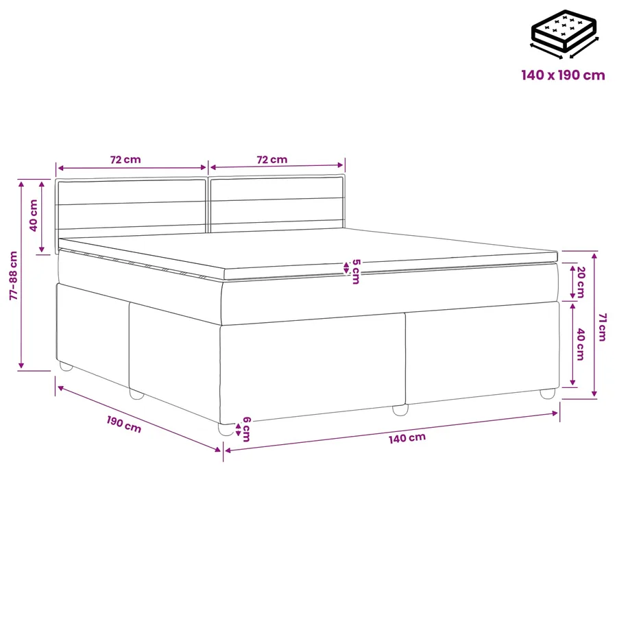 Lit boxspring avec matelas Crème 140 x 190 cm Tissu - 10
