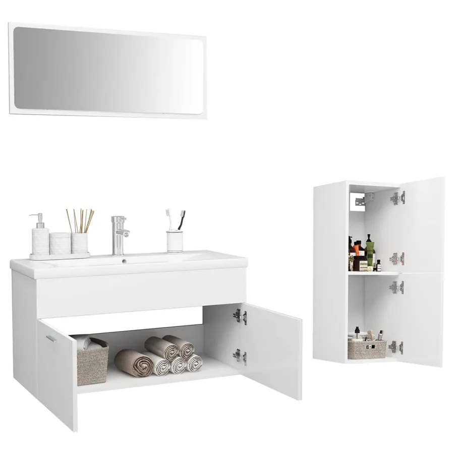 Ensemble de meubles de salle de bain Blanc Aggloméré - 3