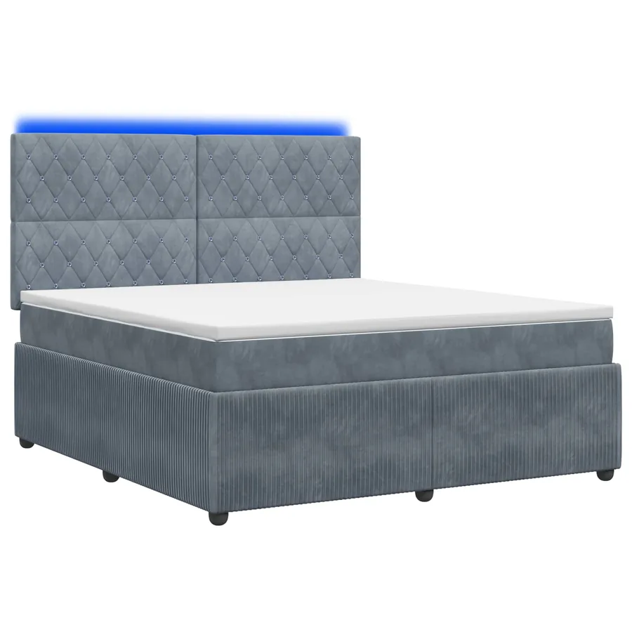 Lit boxspring LED avec matelas Gris foncé 160 x 200 cm Velours