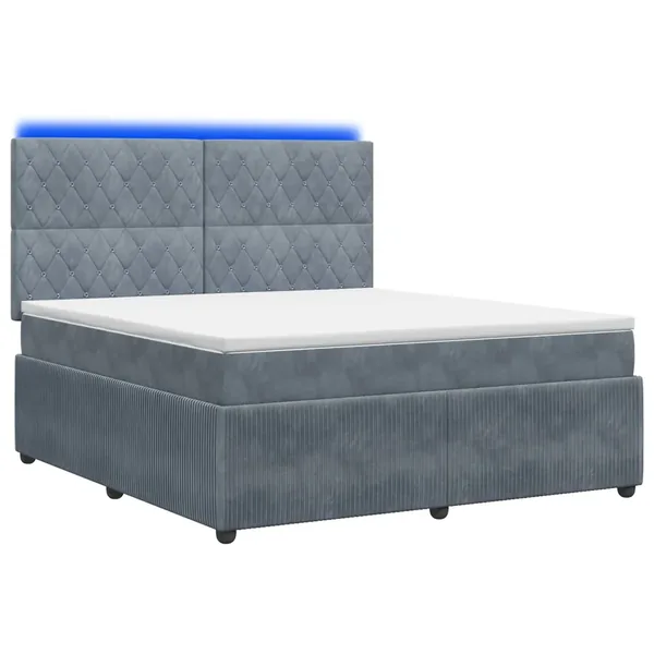 Lit boxspring LED avec matelas Gris foncé 160 x 200 cm Velours