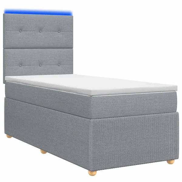 Lit boxspring LED avec matelas Gris clair 90 x 190 cm Tissu