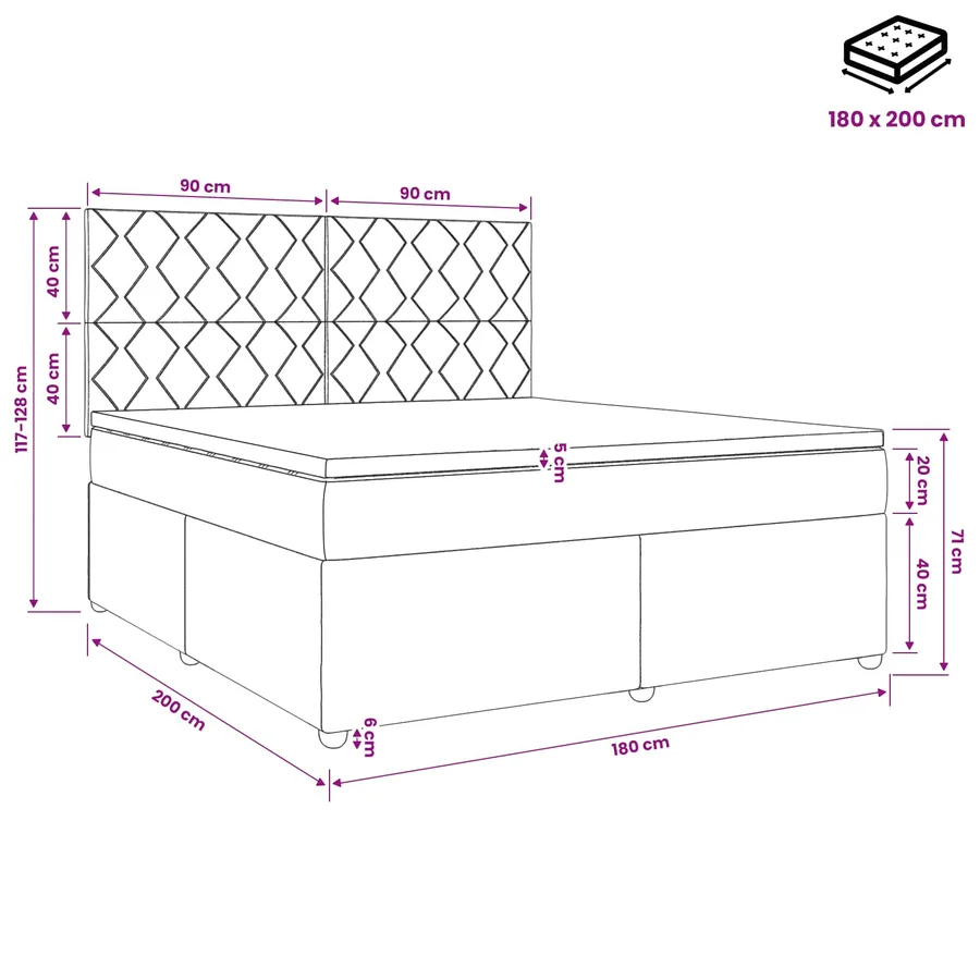 Lit boxspring LED avec matelas Bleu 200 x 200 cm Velours - 11