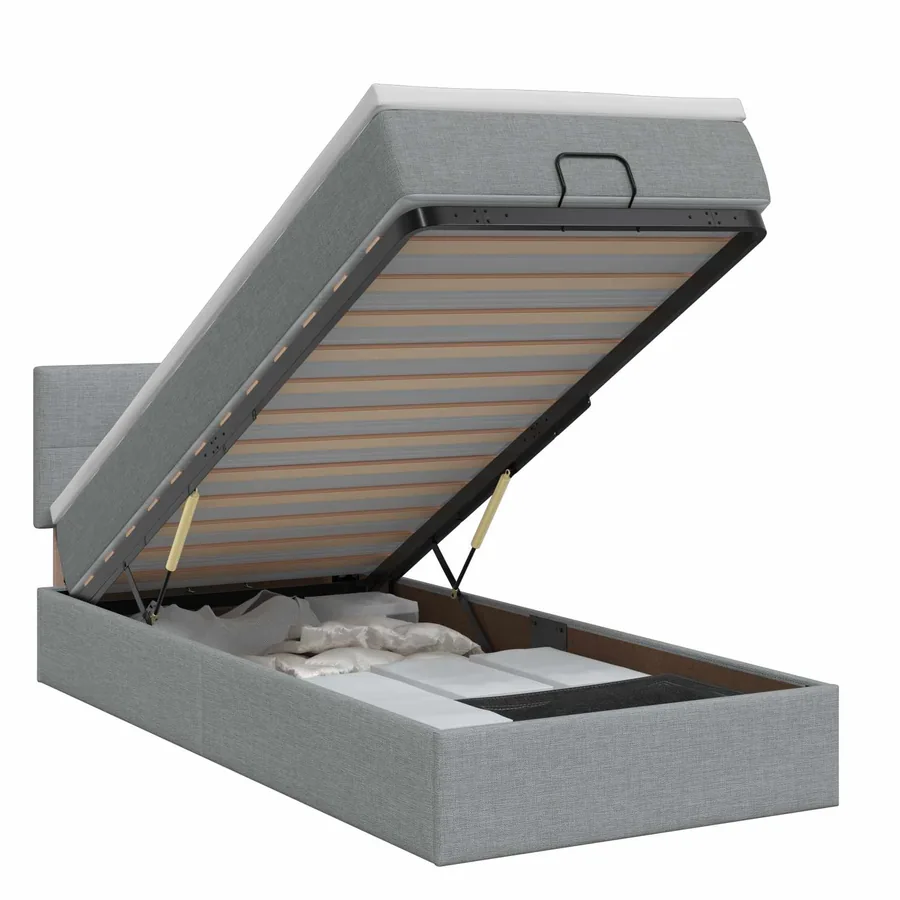 Lit ottoman avec matelas Gris clair 90 x 200 cm Tissu