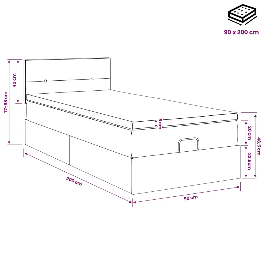 Lit ottoman avec matelas Gris clair 90 x 200 cm Tissu - 11