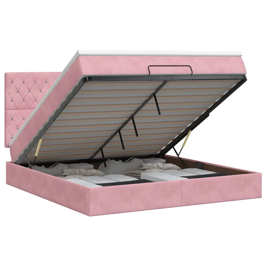 Lit ottoman avec matelas Rose 180 x 200 cm Velours