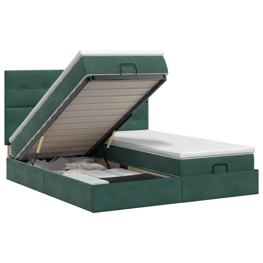 Lit ottoman avec matelas 2 pc Vert foncé Velours