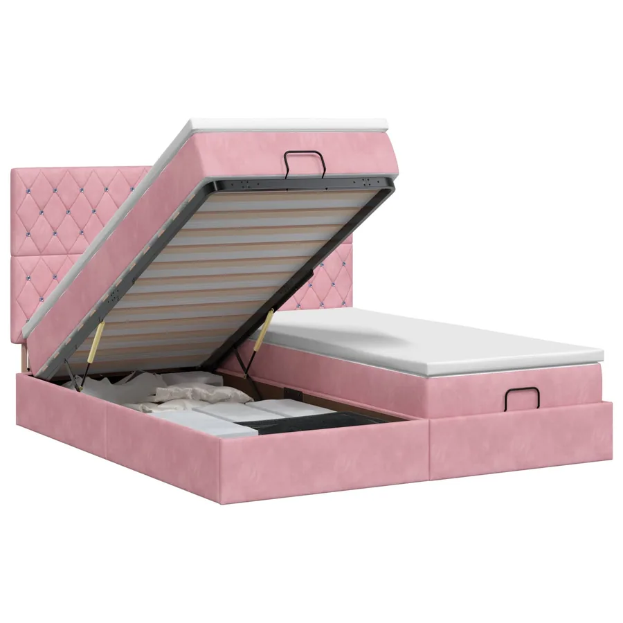 Lit ottoman avec matelas avec tête de lit 2 pcs Rose Velours