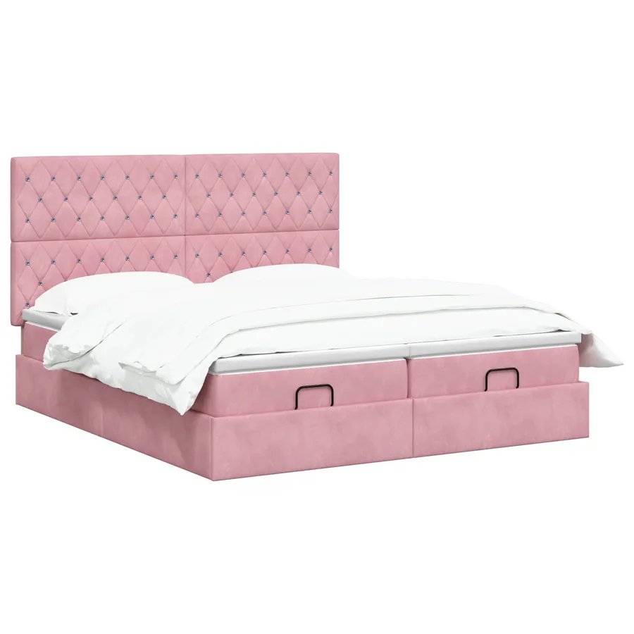 Lit ottoman avec matelas avec tête de lit 2 pcs Rose Velours - 2