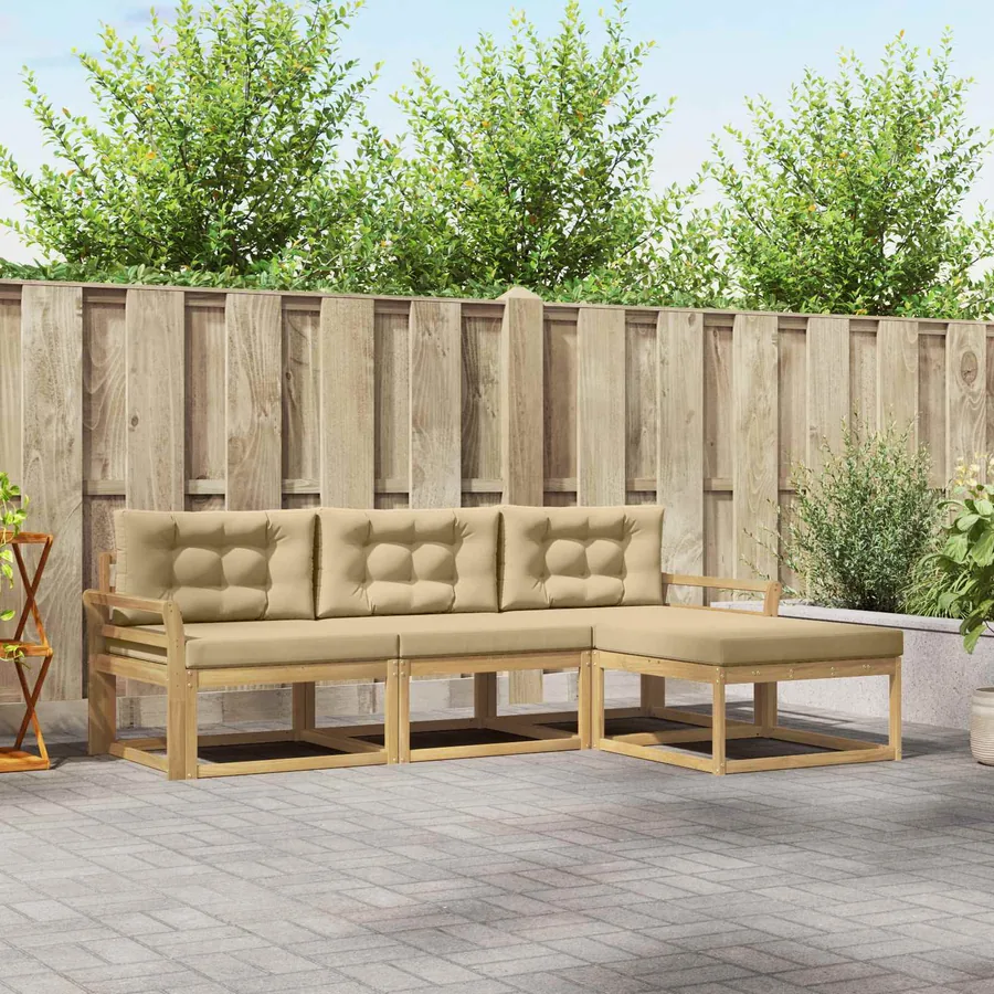 Ensemble de canapés d'extérieur 4 pcs Blanc et Beige Polyester