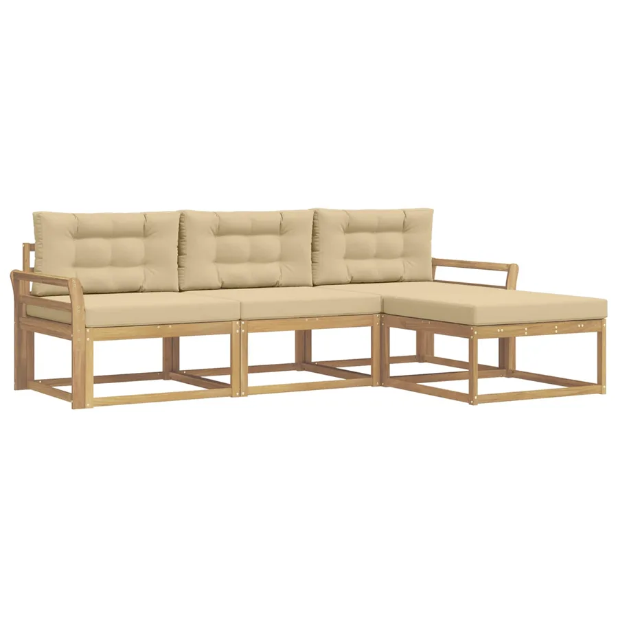 Ensemble de canapés d'extérieur 4 pcs Blanc et Beige Polyester - 2