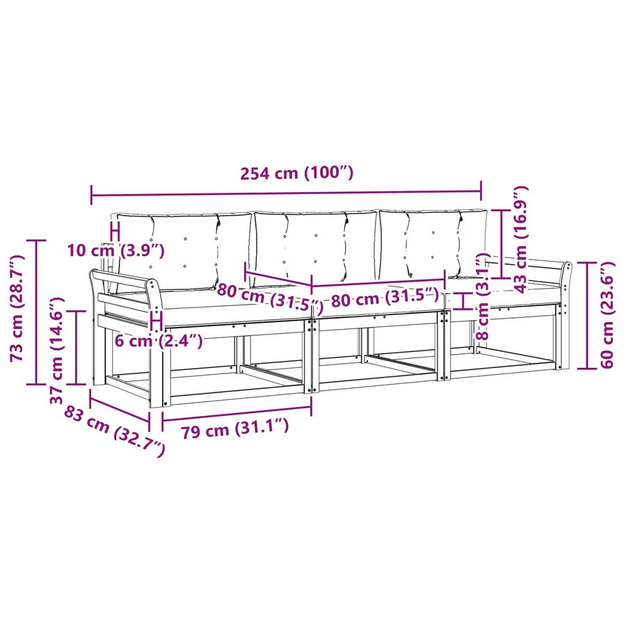 Ensemble de canapés d'extérieur 3 pcs Blanc et crème Polyester - 6