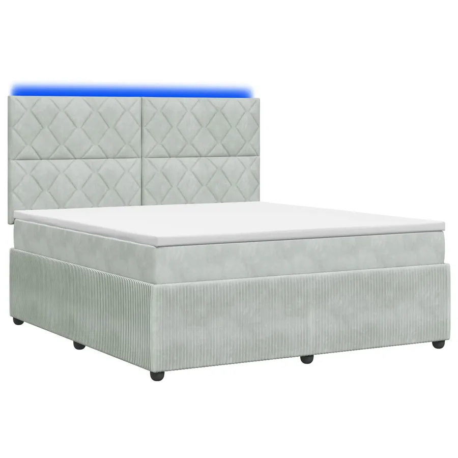 Lit boxspring LED avec matelas Gris clair 140 x 200 cm Velours