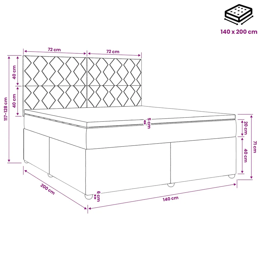 Lit boxspring LED avec matelas Gris clair 140 x 200 cm Velours - 11