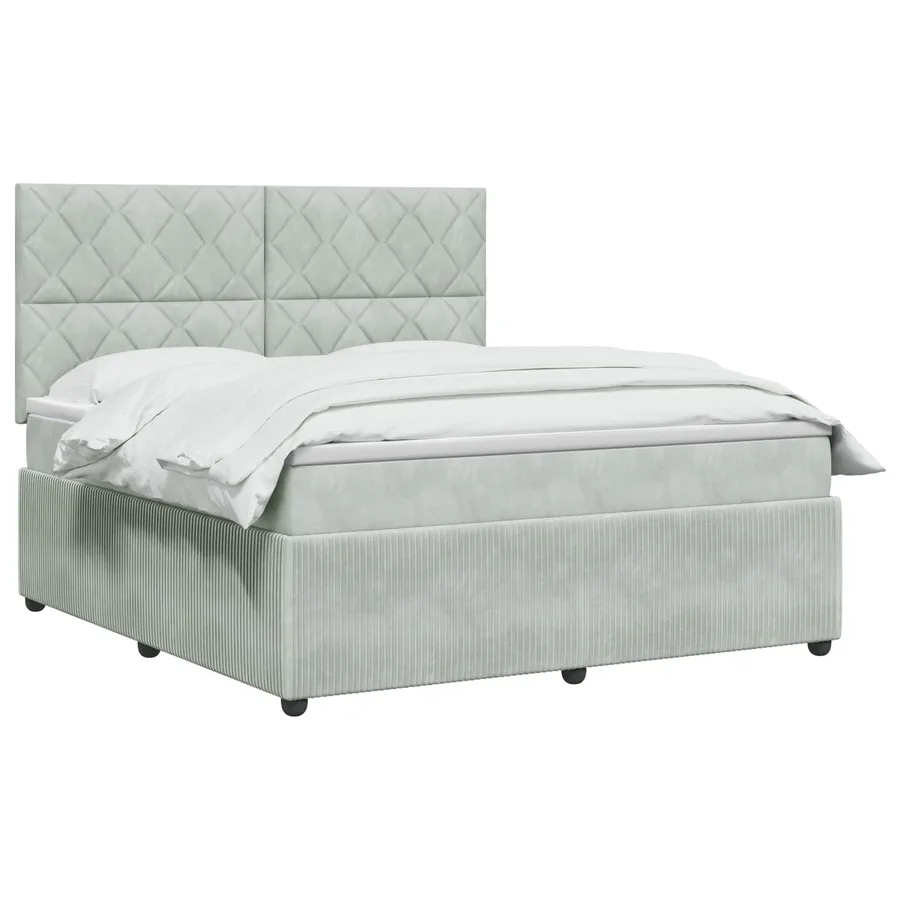 Lit boxspring LED avec matelas Gris clair 140 x 200 cm Velours - 2