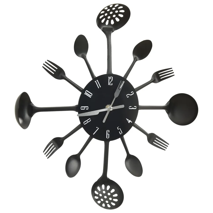 Horloge murale et cuillère avec fourchette Noir 40 cm Aluminium - 3