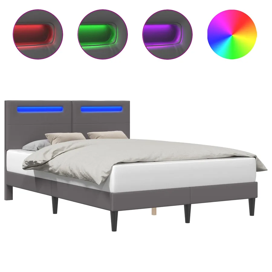 Cadre de lit avec bandes LED Gris 160 x 200 cm Simili cuir - 2