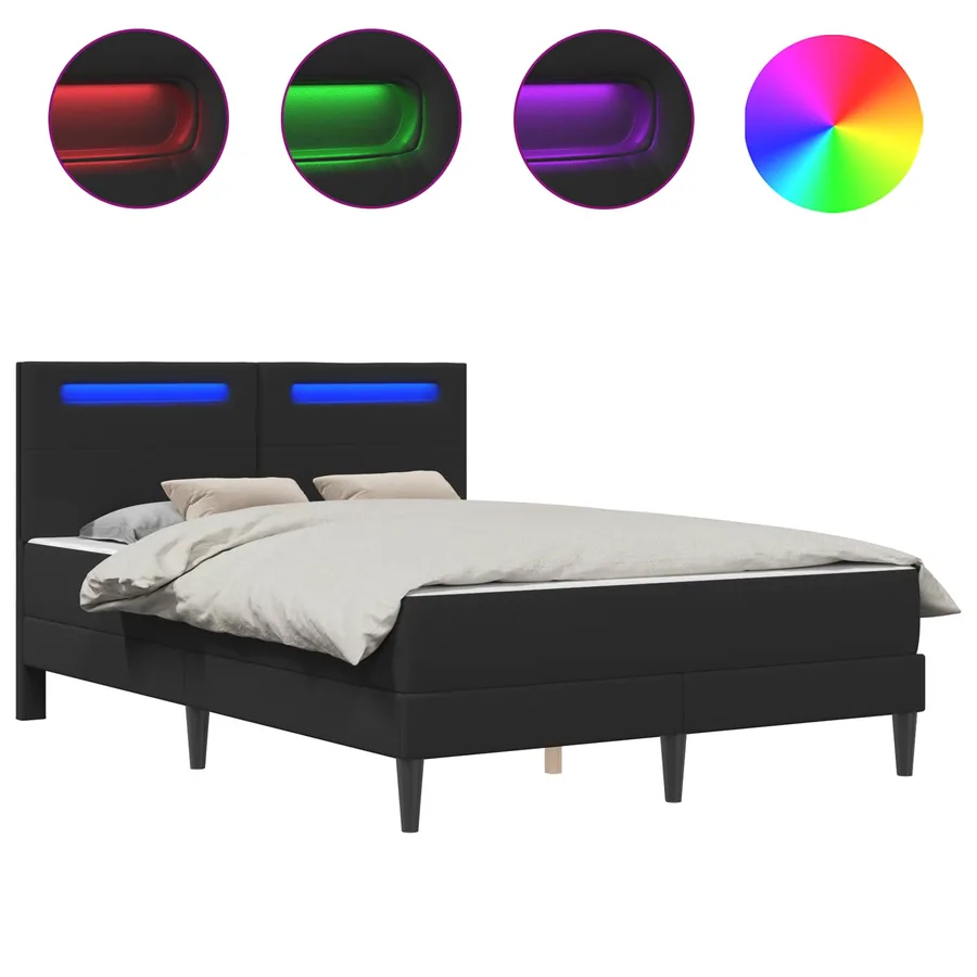 Cadre de lit avec bandes LED Noir 140 x 200 cm Simili cuir - 2