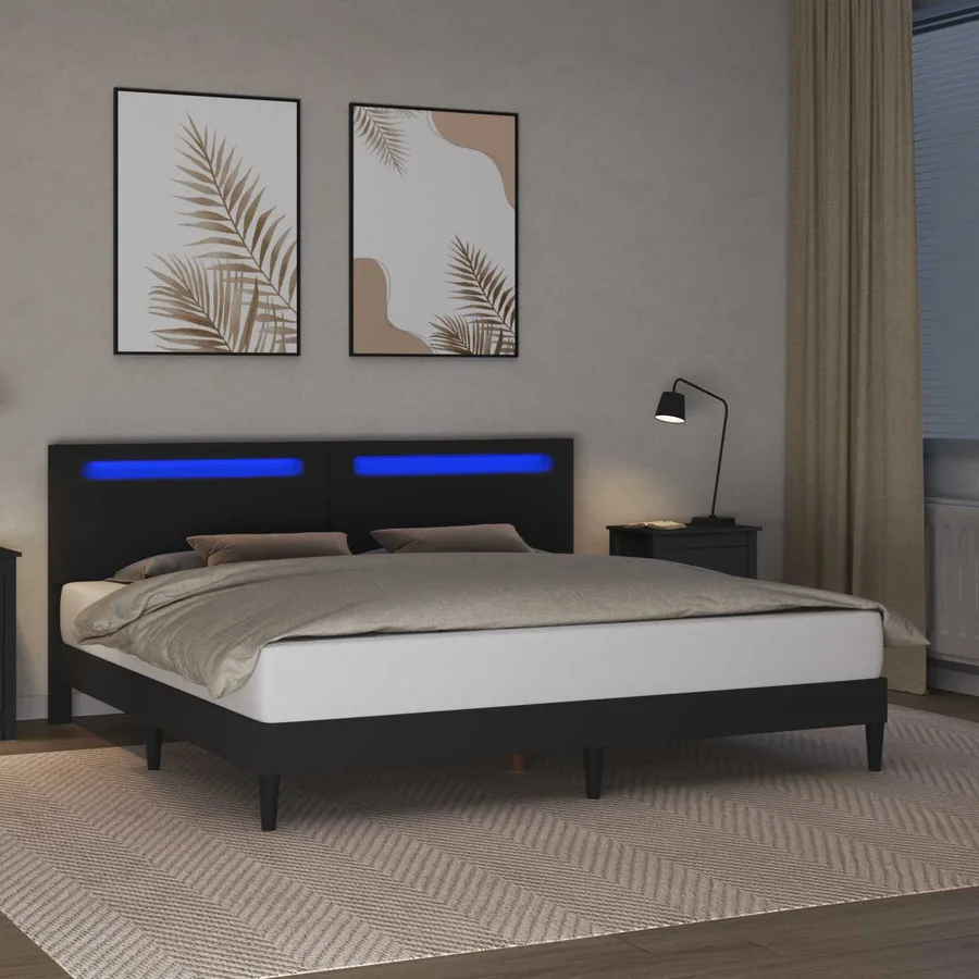 Cadre de lit avec bandes LED Noir 180 x 200 cm Simili cuir - 4